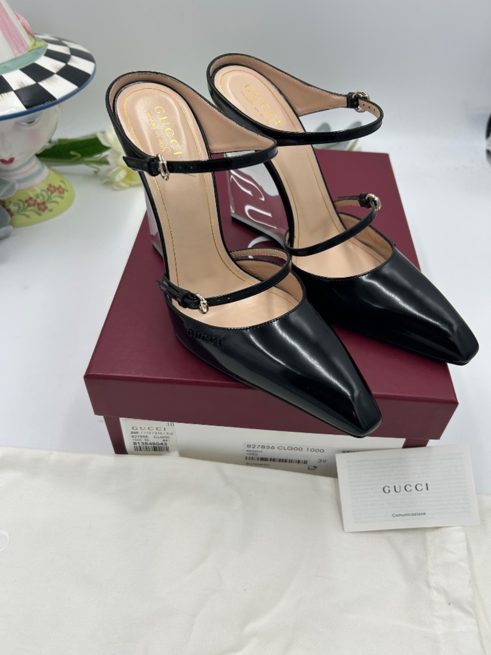 Women’s Gucci Christy Regent Patent  Leather Wedge Mules. Size 9. Made in Italy. - Picture 11 of 12